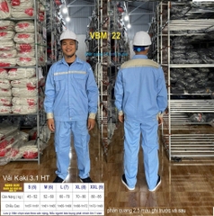 Quần áo bảo hộ lao động mẫu AD28 màu xanh lơ, phản quang lưng ngực, vải kaki 3/1, in đồng phục doanh nghiệp, nhà xưởng, đội thi công,…