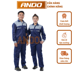 Quần áo bảo hộ lao động AD02 màu xanh than phối ghi, vải kaki 3/1, thiết kế & in đồng phục doanh nghiệp, nhà xưởng