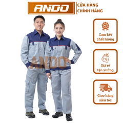 Quần áo bảo hộ lao động AD03 màu ghi phối than, vải kaki 3/1, thiết kế & in đồng phục doanh nghiệp, nhà xưởng