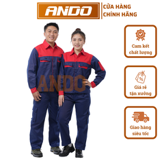 Quần áo bảo hộ lao động AD04 màu xanh than phối đỏ, vải kaki 3/1, thiết kế & in đồng phục doanh nghiệp, nhà xưởng
