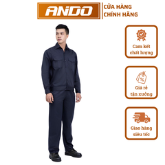 Quần áo bảo hộ lao động mẫu AD07 màu than đen, vải kaki 2/1, dày dặn, may kỹ, nhận in đồng phục nhà xưởng, doanh nghiệp theo yêu cầu