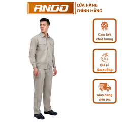 Bộ quần áo AD09 màu ghi sáng, vải kaki 2/1,  dày dặn, may kỹ, nhận in đồng phục nhà xưởng, doanh nghiệp theo yêu cầu