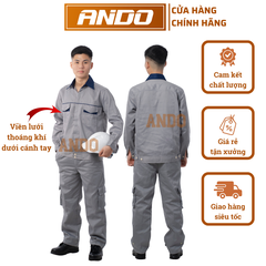 Quần áo bảo hộ lao động mẫu AD15, màu ghi ánh tím, vải kaki 3/1
