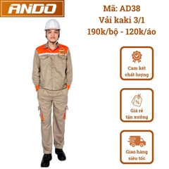 Quần áo bảo hộ lao động AD38 màu ghi đậm phối cam, vải kaki 3/1, thiết kế & in đồng phục doanh nghiệp, nhà xưởng