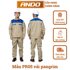 Quần áo bảo hộ lao động mẫu PR05, vải pangrim, màu ghi đậm phối xanh