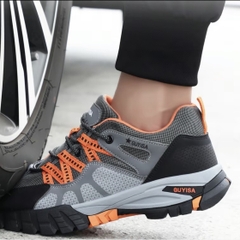 Giày bảo hộ lao động thể thao chính hãng Guyisa, màu cam trẻ trung, đế và mũi lót thép