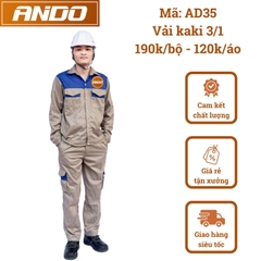 Quần áo bảo hộ lao động AD35 màu ghi phối xanh vải kaki 3/1, thiết kế & in đồng phục doanh nghiệp, nhà xưởng