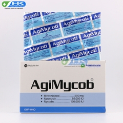 AgiMycob - Hộp 1 vỉ x 10 viên - Agimexpharm (Metronidazol 500 mg; Nystatin 100.000 IU; Neomycin 65.000 IU)