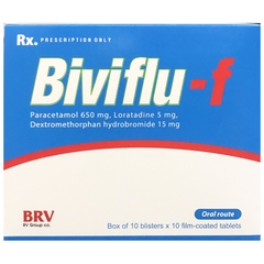 Biviflu F - Hộp 10 vỉ x 10 viên nén - BVPharma (Paracetamol 650mg; Loratadine 5mg; Dextromethorphan HBr 15mg)
