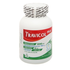Travicol Flu - Chai 100 viên nén - TV. Pharma (Paracetamol 500mg; Dextromethorphan.HBr 15mg; Loratadin 5mg)