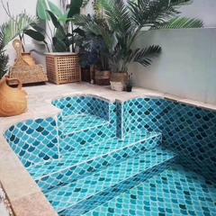Gạch Mosaic Vảy Cá phối 3 màu xanh ngọc