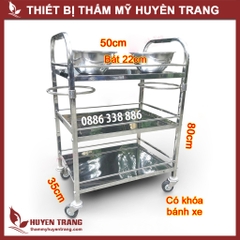 Xe Đẩy Spa 3 Tầng Có Bát Inox [HỘP LẮP GHÉP] Xe Đựng Mỹ Phẩm, Máy Móc Spa - Thẩm Mỹ Huyền Trang NANOCEE