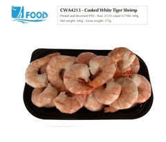Tôm thẻ hấp nguyên vị, lột vỏ lấy chỉ Size 21/25, NW 340g (Khay)