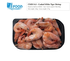 Tôm thẻ hấp xuất khẩu, nguyên con Size 16/20, NW 340g (Khay)