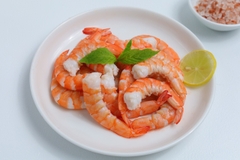 Tôm thẻ hấp xuất khẩu, lột vỏ lấy chỉ Size 21/25, NW 340g (Khay)