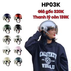 Mũ Bảo Hiểm Nửa Đầu HP03K Có Kính - Flashsale Đủ Màu