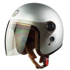 Mũ Bảo Hiểm 3/4 HP04K Có Kính – Màu Bạc Bóng, Chính Hãng, Bảo Hành 24 Tháng