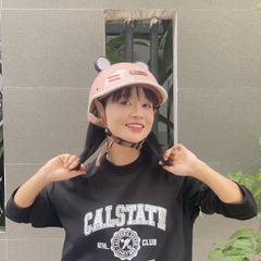 Mũ Bảo Hiểm AGU A39 Cá Heo – Màu Hồng Bóng, Nón Nửa Đầu Thời Trang, Tặng Tai Gấu & Charm Theo Tên