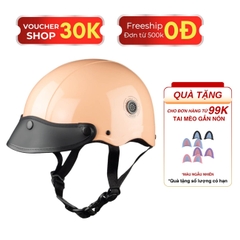 Mũ Bảo Hiểm Nửa Đầu HP02B Màu Cam Sữa Bóng Gắn Kính Bogo – Kính Nửa Mặt | Chính Hãng HP Helmets