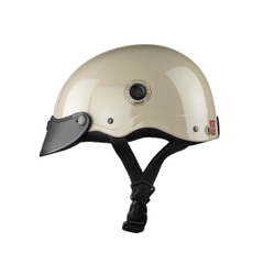 Mũ Bảo Hiểm Nửa Đầu HP02B Kem Bóng – Lưỡi Trai Đen, Chính Hãng HPPRO