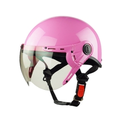 Mũ Bảo Hiểm Nửa Đầu Có Kính HPPRO HP03K – Màu Hồng Bóng, Kính Trà, Chính Hãng – Đạt Chuẩn Quatest 2