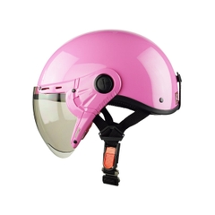 Mũ Bảo Hiểm Nửa Đầu Có Kính HPPRO HP03K – Màu Hồng Bóng, Kính Trà, Chính Hãng – Đạt Chuẩn Quatest 2