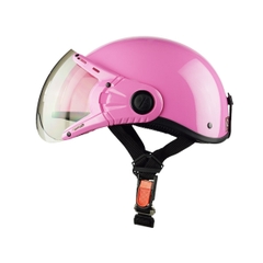 Mũ Bảo Hiểm Nửa Đầu Có Kính HPPRO HP03K – Màu Hồng Bóng, Kính Trà, Chính Hãng – Đạt Chuẩn Quatest 2