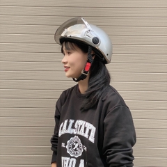 Mũ bảo hiểm nửa đầu có kính HP03K bạc bóng – Chính hãng HPPRO Helmets, đạt chuẩn Quatest 2
