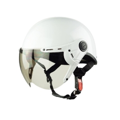 Mũ Bảo Hiểm Nửa Đầu Có Kính HP03K Trắng Bóng – HPPRO Helmets, Freesize 54–58cm, Kính PC Chống UV