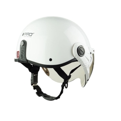 Mũ Bảo Hiểm Nửa Đầu Có Kính HP03K Trắng Bóng – HPPRO Helmets, Freesize 54–58cm, Kính PC Chống UV