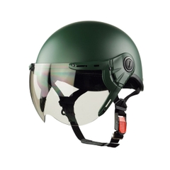 Mũ Bảo Hiểm Nửa Đầu Có Kính HP03K Xanh Lính Nhám – Nhựa ABS Cao Cấp, Kính Trà Chống UV, Chính Hãng HPPRO