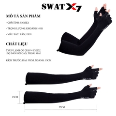 Ống Tay Chống Nắng SWAT X7 – Vải Kim Cương Cotton Polyester Spandex, Hở Ngón, Logo Phản Quang, Chống Nắng Và Thoáng Khí Tối Ưu