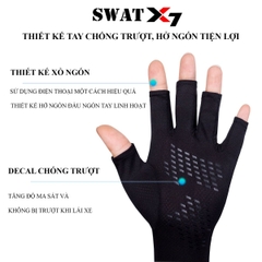 Ống Tay Chống Nắng SWAT X7 – Vải Kim Cương Cotton Polyester Spandex, Hở Ngón, Logo Phản Quang, Chống Nắng Và Thoáng Khí Tối Ưu