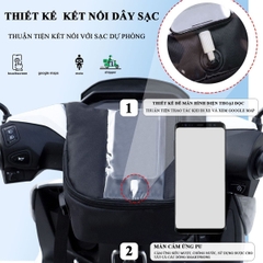 Túi Grab Treo Đầu Xe Máy Dọc – Cảm Ứng Mượt, Kết Nối Dây Sạc, 2 Ngăn Tiện Lợi Cho Shipper