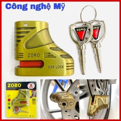 Ổ khóa đĩa xe máy ZORO vàng đồng-lưỡi gà tự động