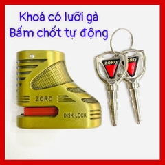 Ổ khóa đĩa xe máy ZORO vàng đồng-lưỡi gà tự động