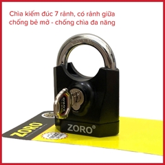 ổ khóa báo động ZORO,7 phân,chìa xe hơi, màu đen,mẫu mới 2025