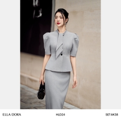 Set cổ nơ tay bồng xám