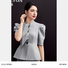 Set cổ nơ tay bồng xám