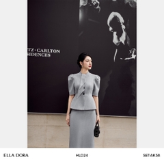 Set cổ nơ tay bồng xám