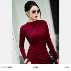 Đầm rúm cổ và eo đỏ đô