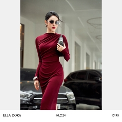 Đầm rúm cổ và eo đỏ đô