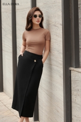CV182LA - Chân váy đắp tà phối cúc đồng
