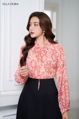 Sơ mi bèo hoạ tiết đỏ