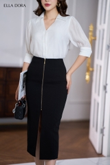 Sơ mi tơ crep trắng