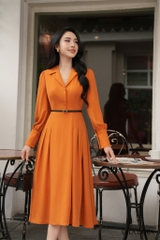 Đầm cổ ve đai da