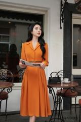 Đầm cổ ve đai da