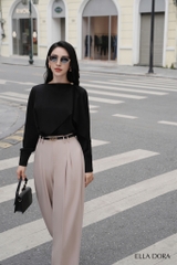 Sơ mi đen cổ tròn 1 cúc vàng