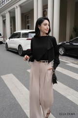 Sơ mi đen cổ tròn 1 cúc vàng