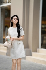 Đầm tweed be kim sa